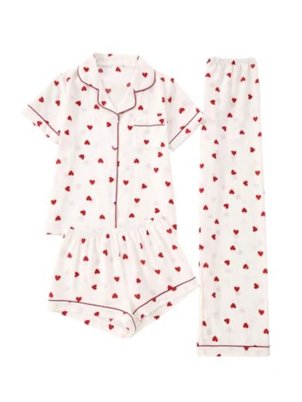 Women's 3 Piece Pajama Set Bow Beach Print Short Sleeve Pjs